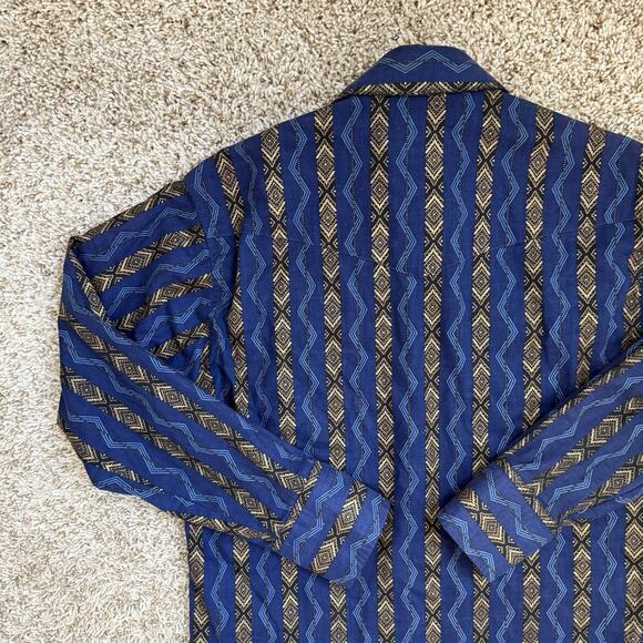 Wrangler X-Long Tails 15-33 Blue Aztec Pearl Snap Button Up Western Shirt Large - Picture 5 of 9